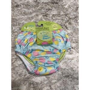 NWT iPlay Infant Blue W/ Pink & Yellow Fruit Print Reusable Swim Diaper Size 12M